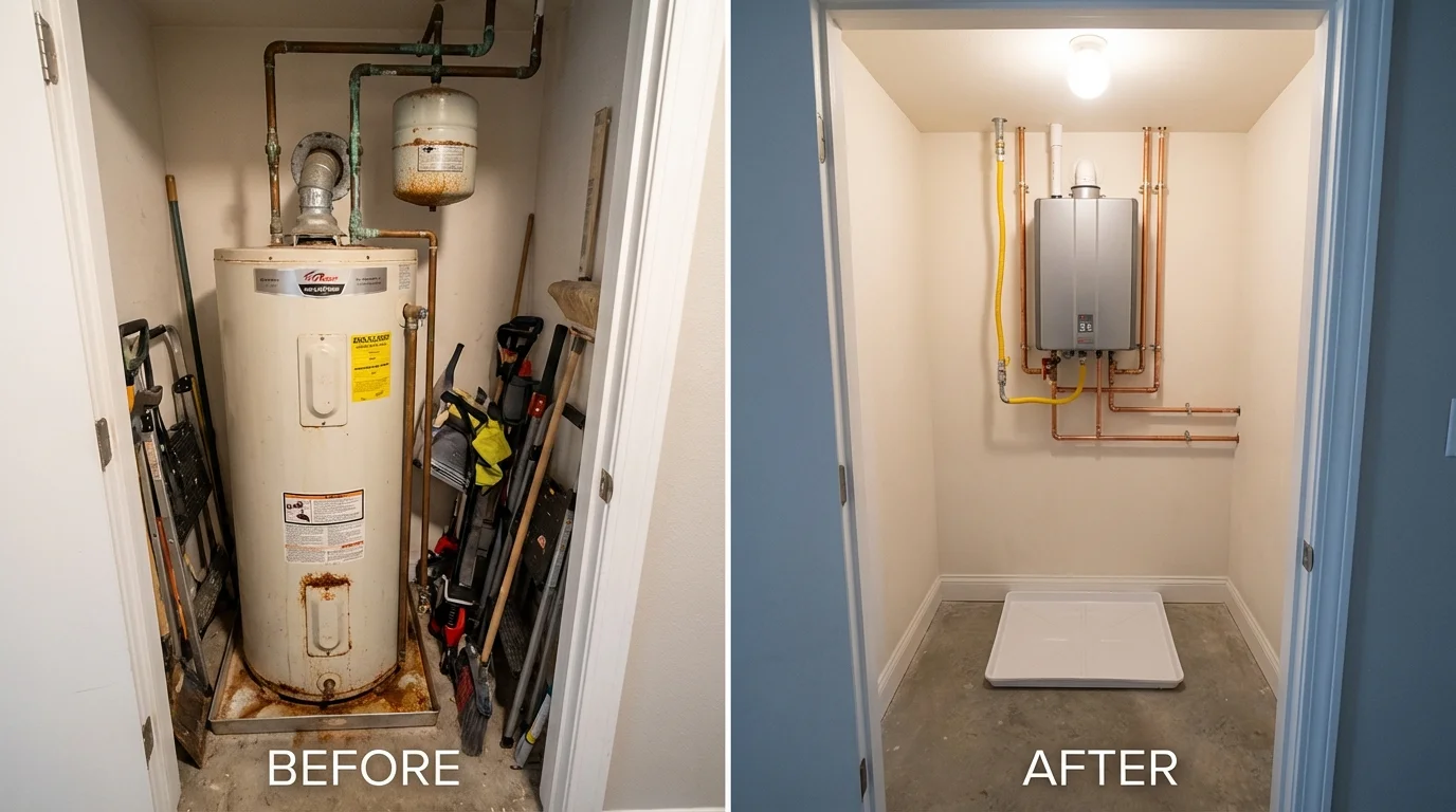 Tank water heater versus wall-mounted tankless unit comparison for Guyton, GA homeowners