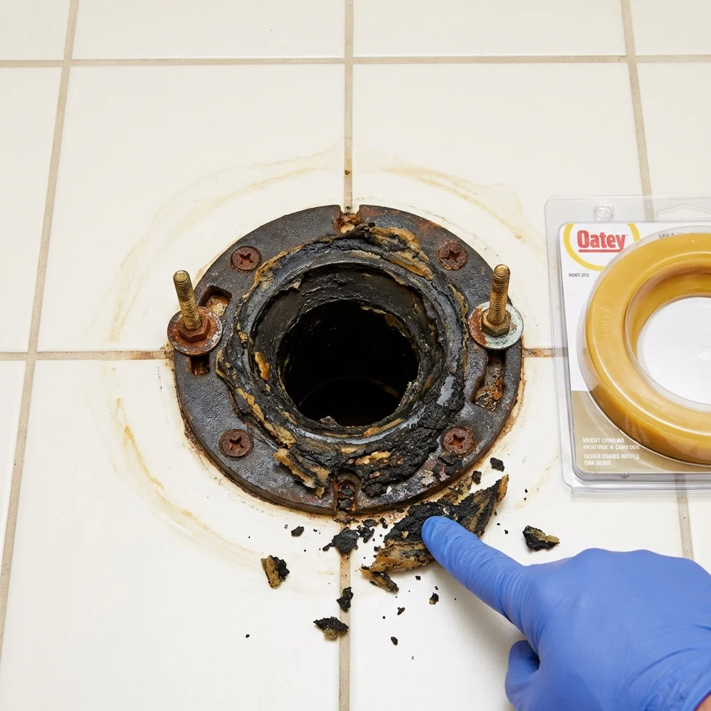 Failed wax ring showing water seepage at the base of a toilet in a Guyton, GA home