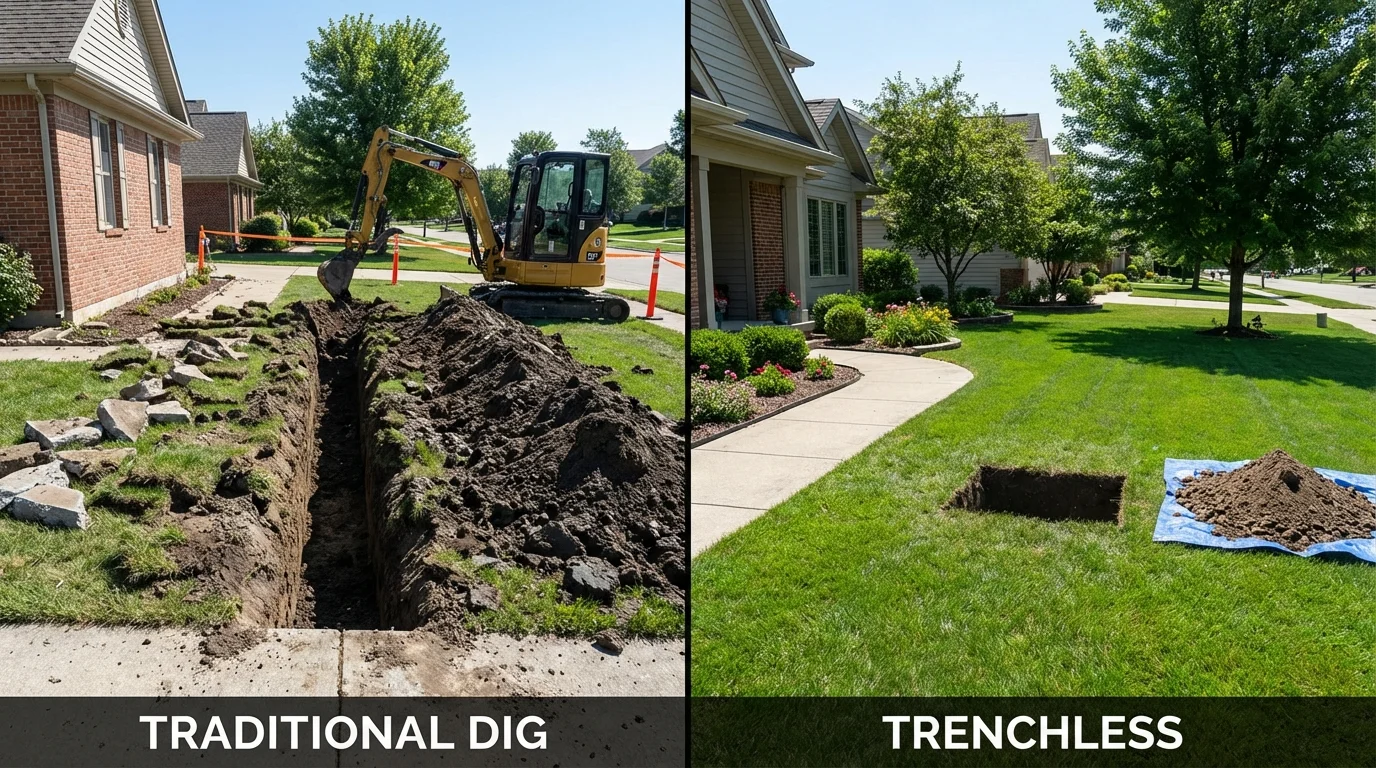 Trenchless sewer repair with minimal yard damage versus traditional excavation in Guyton, GA